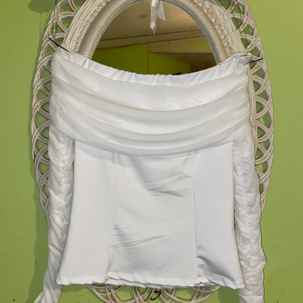 FASHION NOVA Kendall Ruched Mesh Top - White